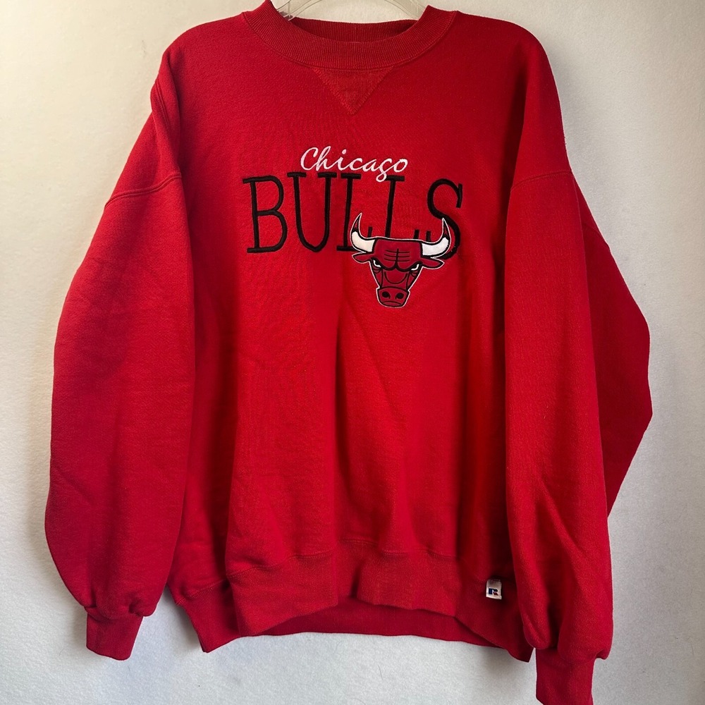 Vintage Russell Athletic Chicago Bulls Sweatshirt Red XL USA 90s NBA Pullover